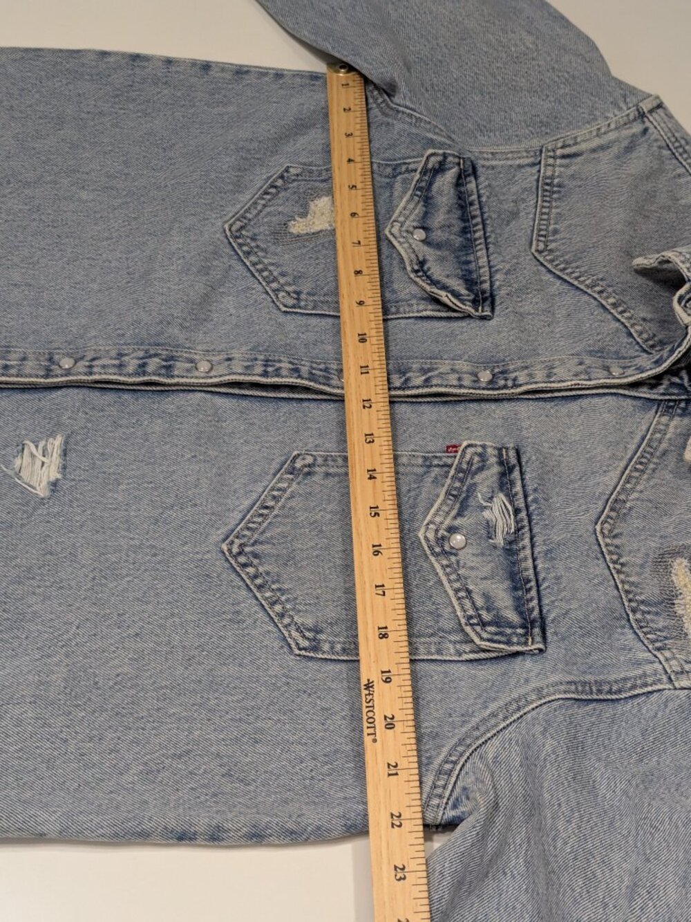 Levi's Western Distressed Denim Button Up Shirt - Picture 6 of 12